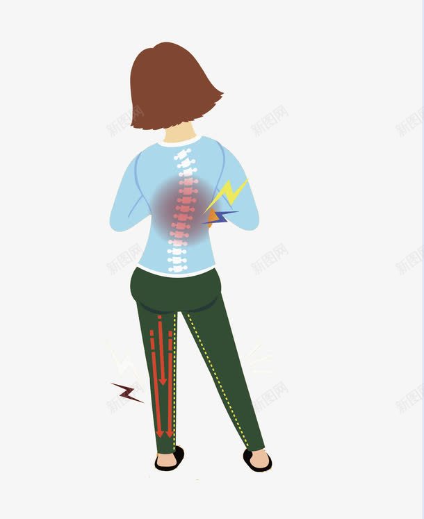 错误的站姿png免抠素材_新图网 https://ixintu.com 卡通 女孩 短发 站姿 脊椎 蓝色 错误的姿势 闪电