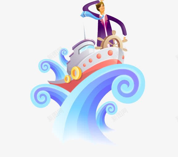 卡通海浪png免抠素材_新图网 https://ixintu.com 卡通海 卡通海浪 游艇 轮船
