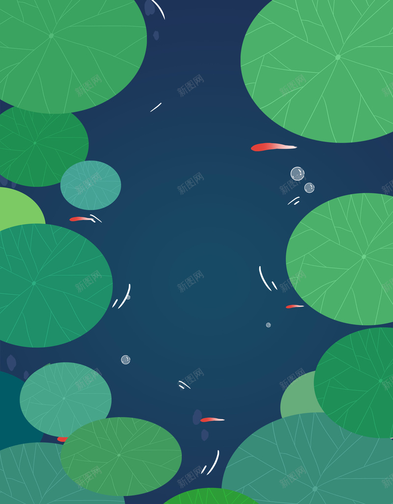 手绘夜晚荷塘背景jpg设计背景_新图网 https://ixintu.com 元素 手绘元素 气泡 背景图 荷叶 荷塘 鲤鱼