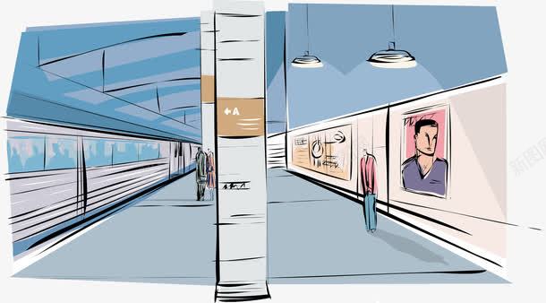 地铁站插画png免抠素材_新图网 https://ixintu.com 交通工具 列车 地铁 地铁卡通 地铁站 捷运 插画 铁路