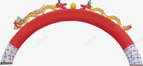 庆典双龙戏珠青花瓷底充气龙门png免抠素材_新图网 https://ixintu.com 充气龙门 庆典拱门 活动物料