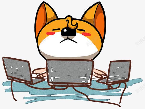 上班工作png免抠素材_新图网 https://ixintu.com 办公 狐狸 电脑 程序员 网络