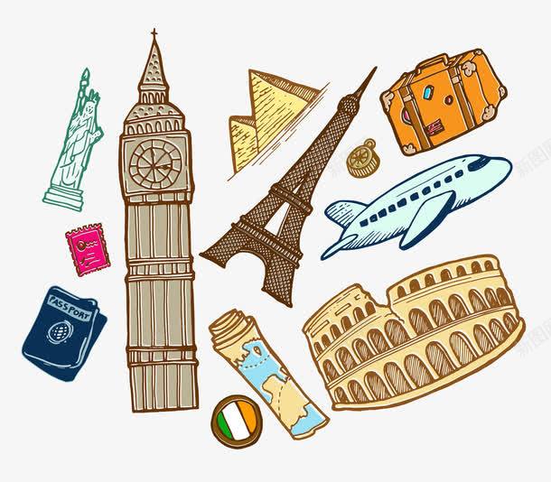 世界旅游标志性建筑矢量图ai免抠素材_新图网 https://ixintu.com 世界 古竞技场 古罗马竞技场 大本钟 建筑 旅游 标志性 矢量图 自由女神像 金字塔 飞机