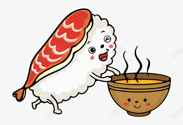 手绘三文鱼饭团图png免抠素材_新图网 https://ixintu.com 三文鱼 卡通手绘 可爱 白色 米饭 表情 食物 饭团