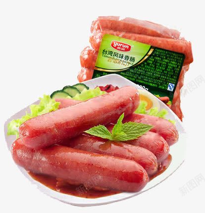 又香又焦的火腿肠png免抠素材_新图网 https://ixintu.com 烤肠 煎炸食物 白色盘子 袋装香肠 香肠图案