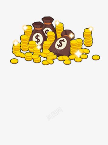宝袋和金币png免抠素材_新图网 https://ixintu.com 奖励 宝箱 宝袋 游戏UI 游戏金币 金元宝 金币 金币元素 钱币