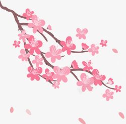 飞舞粉红樱花树枝矢量图素材