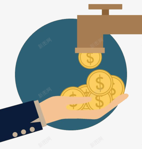 水龙头出金币png免抠素材_新图网 https://ixintu.com 出钱 到达 拿东西 拿着 接东西 接住 接手 接钱 水龙头 送达 金币