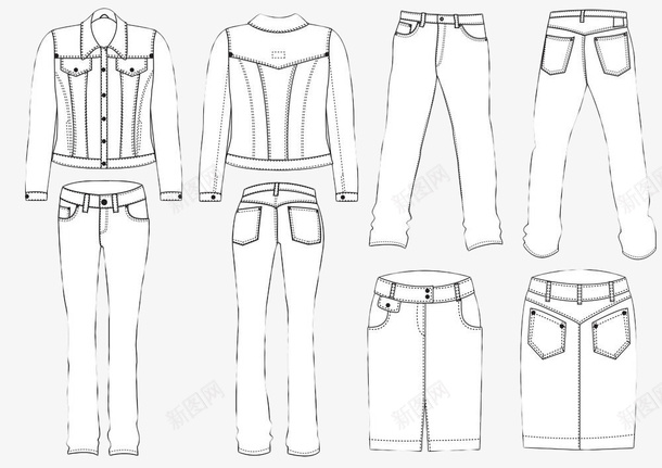 手绘牛仔服饰稿png免抠素材_新图网 https://ixintu.com 口袋 手绘 服装配件 牛仔布 牛仔裤口袋 袋子 设计图稿 黑色线条
