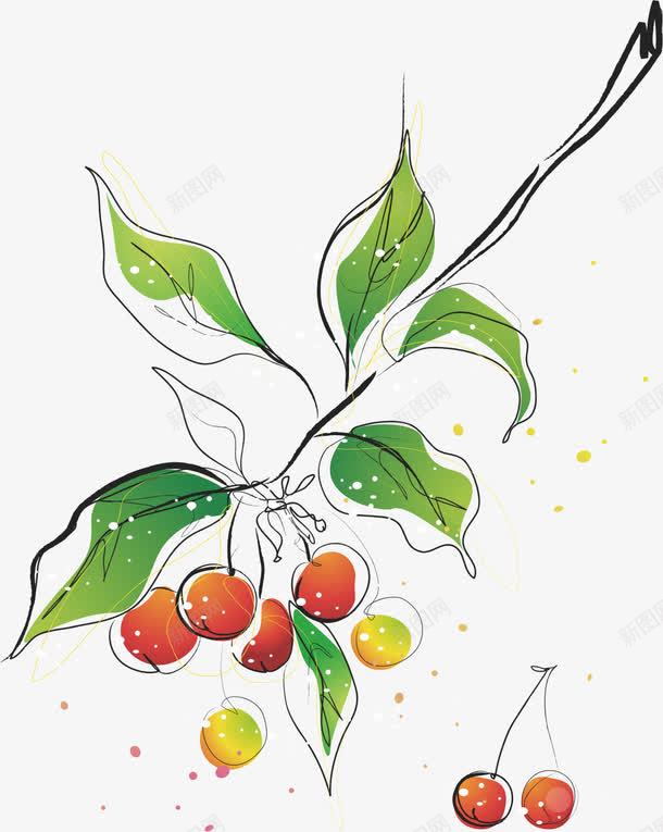彩绘樱桃树枝png免抠素材_新图网 https://ixintu.com 印花 樱桃 樱桃树 水果 色彩