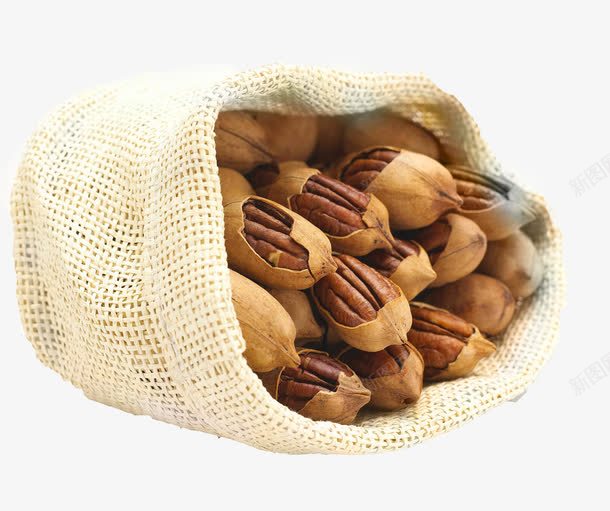 食物坚果png免抠素材_新图网 https://ixintu.com 果子 碧根果 零食 麻袋