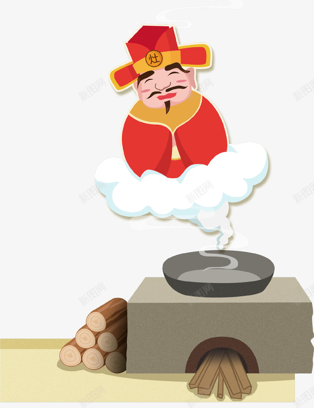 卡通农村灶王爷psd免抠素材_新图网 https://ixintu.com 农村 卡通 恭喜发财 新年 柴火 灶王爷 灶神 神明