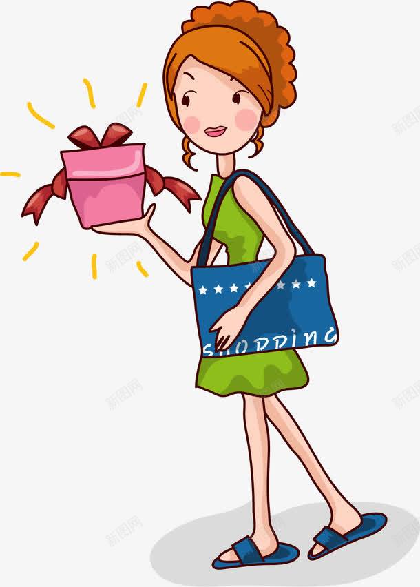 韩国春季购物女郎png免抠素材_新图网 https://ixintu.com shopping 包包 卡通 插画人物 瘦高 礼盒 购物 连衣裙 都市 都市女性