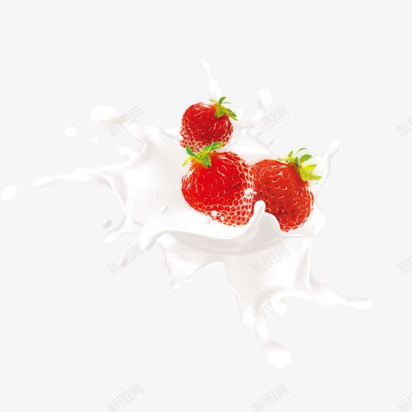 牛奶psd免抠素材_新图网 https://ixintu.com 动感 奶花 水滴 水珠 水花 泼溅 液体 牛奶 白色 草莓