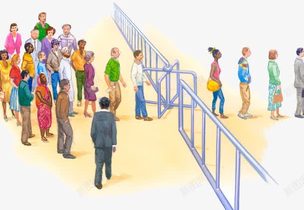 排队过铁闸插画png免抠素材_新图网 https://ixintu.com 排队的人 插画 秩序 铁门