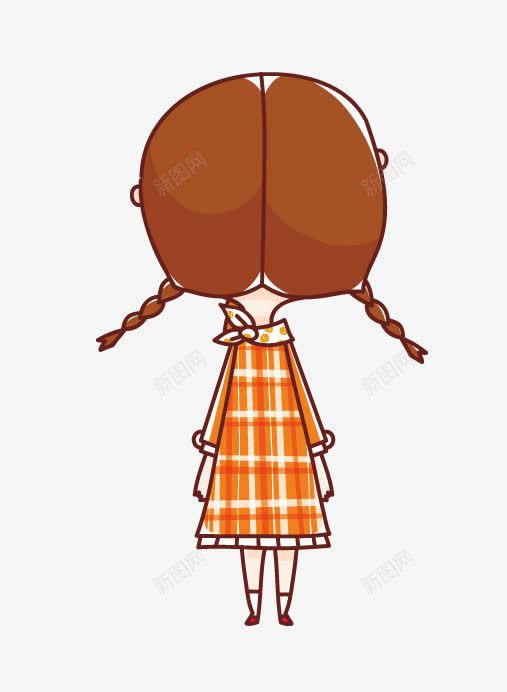 两个辫子女孩png免抠素材_新图网 https://ixintu.com 两个辫子 卡通人物 女孩 插图 橙白盒子连衣裙 背影