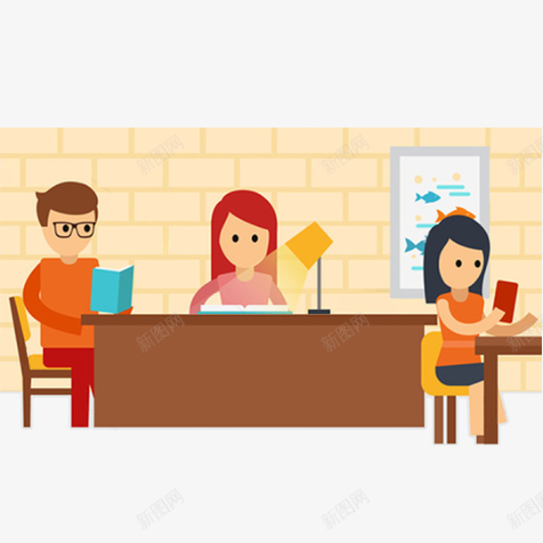 卡通图书馆的人看书png免抠素材_新图网 https://ixintu.com 书桌 书籍 台灯 图书馆 图书馆卡通 墙画 备考 安静 看书 装饰 读书