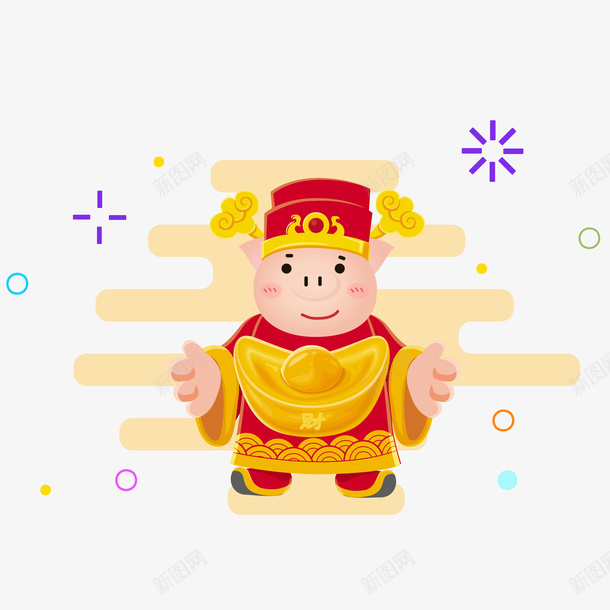 可爱财神小猪元素png免抠素材_新图网 https://ixintu.com 2019 农历新年 可爱 小猪 新年 财神 财神爷 金猪