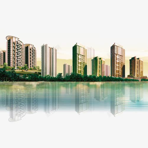房地产元素png免抠素材_新图网 https://ixintu.com 城市 建筑 树林 湖泊
