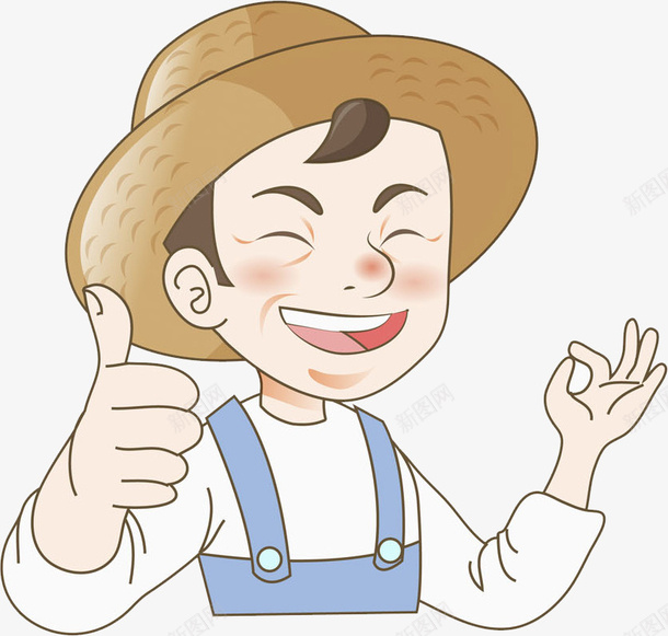 高兴地农民png免抠素材_新图网 https://ixintu.com 卡通 大拇指 夸奖 插图 男人 草帽 高兴地