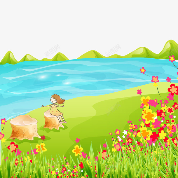 创意小溪边的风景png免抠素材_新图网 https://ixintu.com 创意 卡通 小溪边 手绘 花卉 风景设计