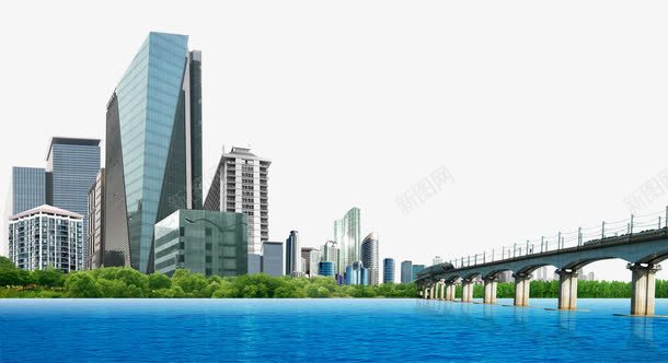 商业建筑桥梁河流背景psd免抠素材_新图网 https://ixintu.com 商业 桥梁 河水 都市 高楼