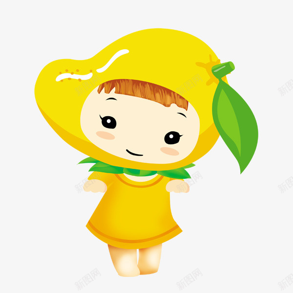 卡通手绘芒果装扮的女孩png免抠素材_新图网 https://ixintu.com 卡通手绘芒果装扮的女孩 手绘 芒果 食物 黄色