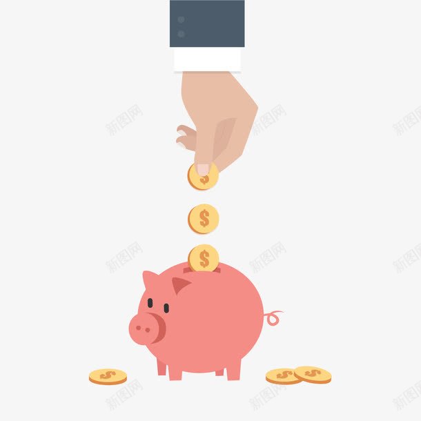 金融插画png免抠素材_新图网 https://ixintu.com 储蓄罐 存钱箱 扁平 钱币