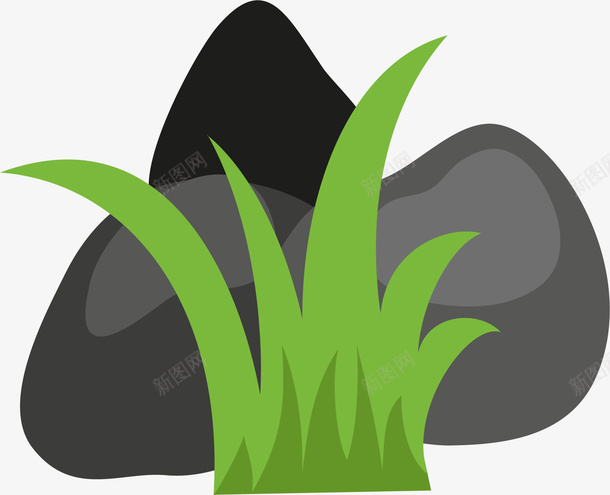 绿色小草黑色石头png免抠素材_新图网 https://ixintu.com 卡通手绘 小草PNG 插画风 生命奇迹 石头 石缝中的小草 绿色 鲜嫩的小草