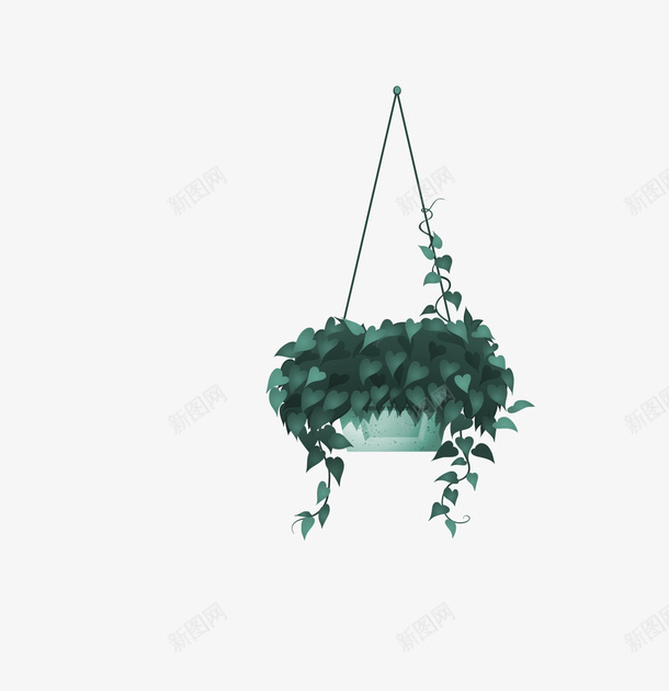 卡通手绘绿色的盆栽png免抠素材_新图网 https://ixintu.com 创意 卡通手绘 吊篮 植物 绿箩 绿色的盆栽