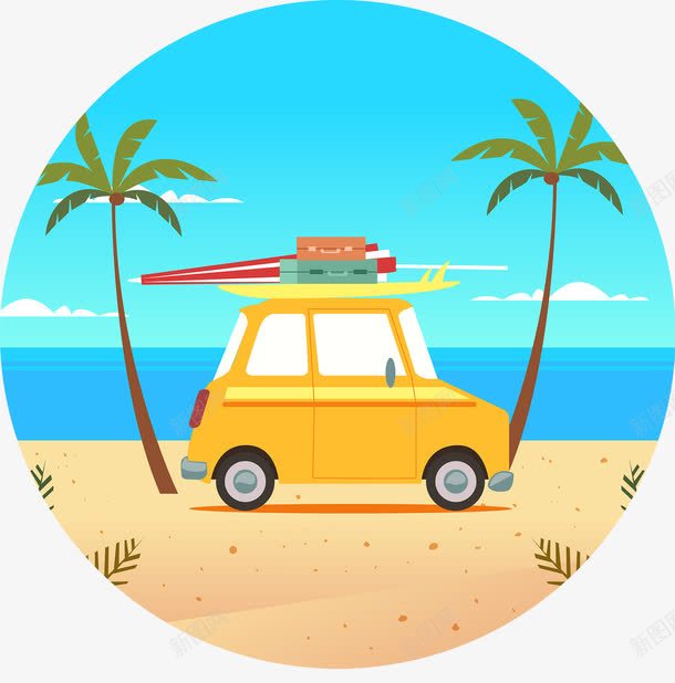 清新浪漫自驾png免抠素材_新图网 https://ixintu.com 休旅车 冲浪 卡通露营车 度假 房车 房车露营 沙滩 海边 露营