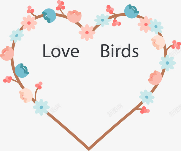 彩色美丽花藤爱心png免抠素材_新图网 https://ixintu.com BIRDS LOVE 心形 爱心 爱情鸟 花圈 花藤心形