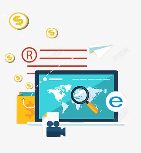 互联网时代图标png_新图网 https://ixintu.com E网站 全球购物 放大镜矢量 电子商务 电脑放大镜免抠 网上购物 网购平台 购物平台免抠 金币PNG 金融全球化