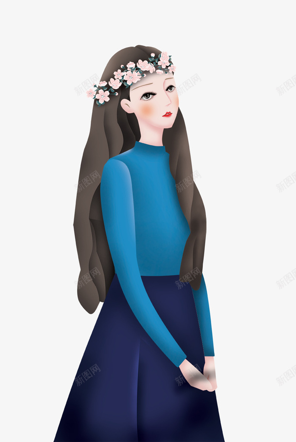 三八节装饰插画手绘人物插图png免抠素材_新图网 https://ixintu.com 三八节 人物插图 手绘 花环 装饰插画 长发美女 长直发