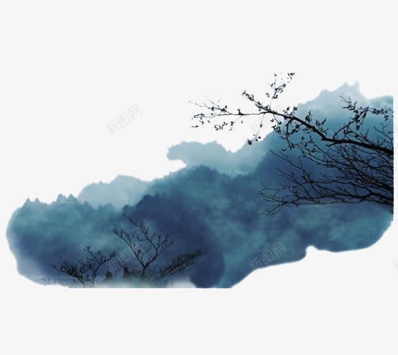 梦幻水墨画png免抠素材_新图网 https://ixintu.com 中国风 云里雾里 古韵 树枝 水墨