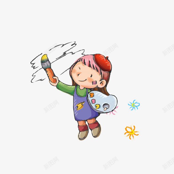 卡通画画的小女孩png免抠素材_新图网 https://ixintu.com 小女孩 手拿画笔的小女孩 画画的小女孩