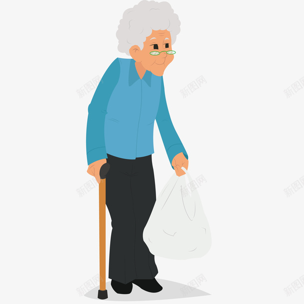 老奶奶购物插画矢量图ai免抠素材_新图网 https://ixintu.com 买买买 买菜 免抠PNG 双十一 奶奶 白发女人 矢量图 老人 老奶奶购物矢量插画 老婆婆卡通 购物