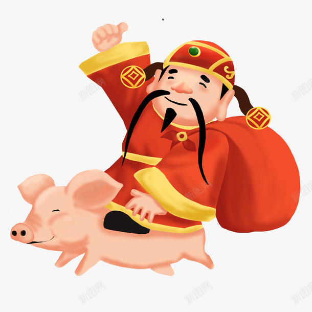 手绘吉祥物财神爷png免抠素材_新图网 https://ixintu.com 2019 农历新年 吉祥物 恭喜发财 新年 新年快乐 猪年 财神爷 金猪