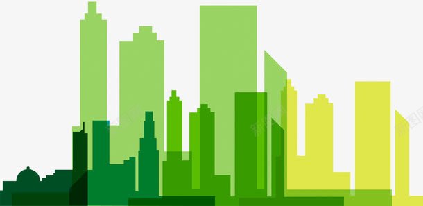 绿色系城市剪影png免抠素材_新图网 https://ixintu.com 剪影 城市 建筑 房子
