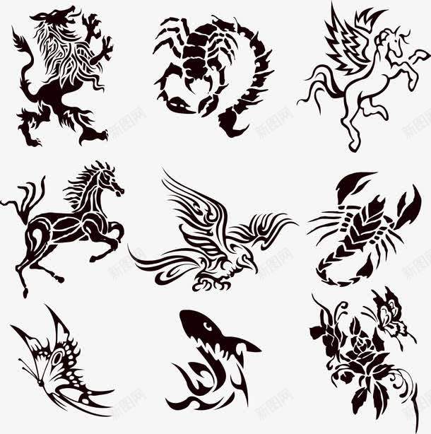 黑色纹身装饰动物图腾矢量图ai免抠素材_新图网 https://ixintu.com 动物 动物矢量 动物素材 图腾 矢量素材 素材 装饰 装饰矢量 装饰素材 矢量图