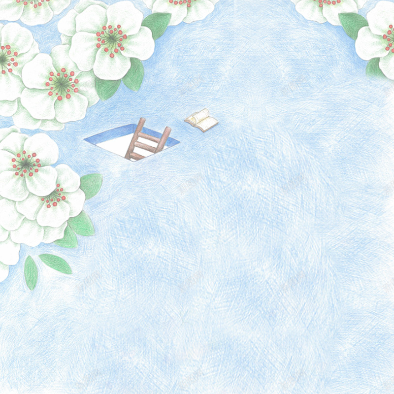 蓝色彩铅白色栀子花卡通主图jpg高清背景_新图网 https://ixintu.com 主图 卡通主图 小清新 幸福 开心 彩铅 文艺 栀子花 白色 简约 蓝色
