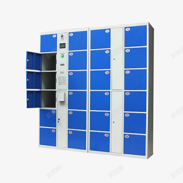 蓝色电子储物柜展示图png免抠素材_新图网 https://ixintu.com 存包柜 智能储物柜 电子条码储物柜 蓝色 超市储物柜 超市免费储物柜