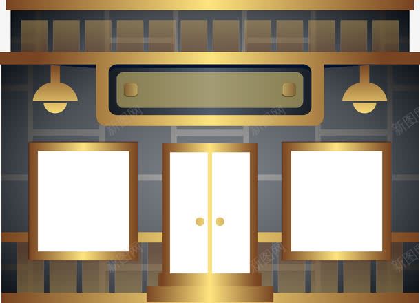 金色商店png免抠素材_新图网 https://ixintu.com 卡通 卡通关门 卷帘门 商店 商铺 商铺门 房屋 矢量门 门