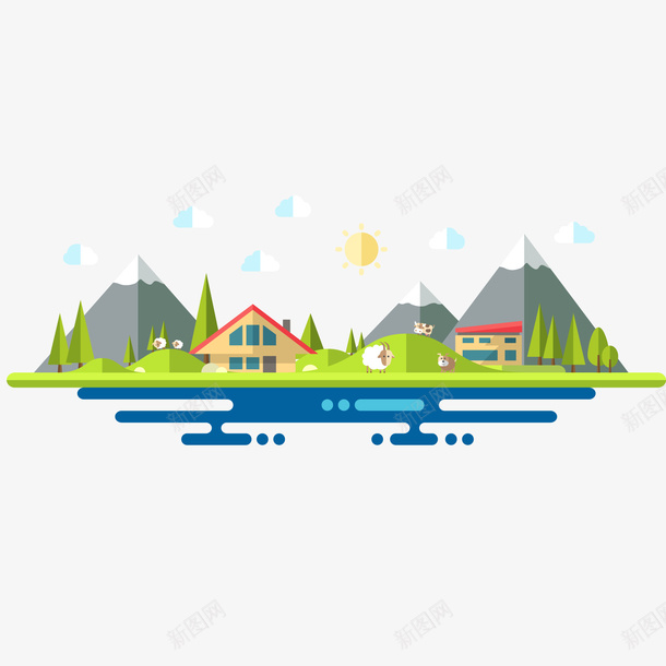 卡通扁平化农场风景矢量图ai免抠素材_新图网 https://ixintu.com 农场 卡通 扁平化 景色设计 风景设计 矢量图