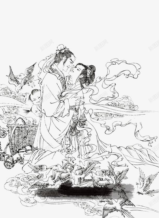 古风简笔画牛郎织女相会png免抠素材_新图网 https://ixintu.com 古风 牛郎织女 相会 简笔