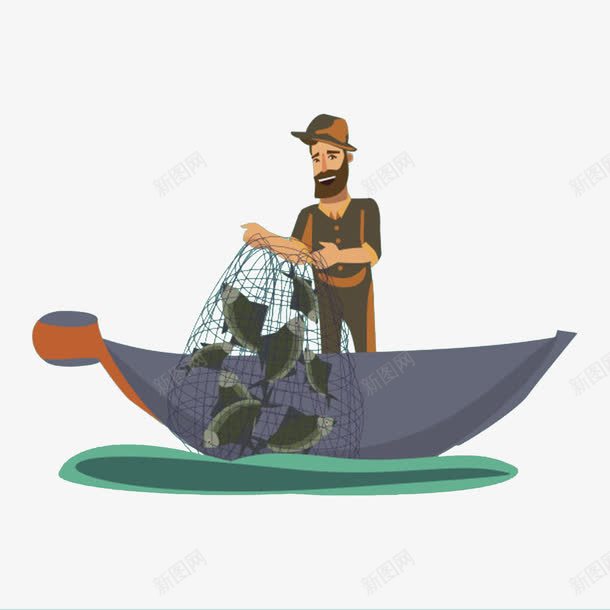卡通手绘海上收鱼png免抠素材_新图网 https://ixintu.com 免扣 免费下载 农民 卡通手绘 卡通渔夫 池塘 渔夫 钓鱼 鱼塘 鱼竿