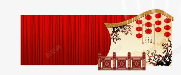 红色护栏梅花墙png免抠素材_新图网 https://ixintu.com 大红色背景布 梅花墙 红木护栏 装饰图案