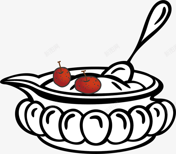 素描简笔画炖鸡汤矢量图图标ai_新图网 https://ixintu.com 卡通矢量图 山楂设计 汤勺设计 盘子设计 药膳汤 药膳鸡 矢量图