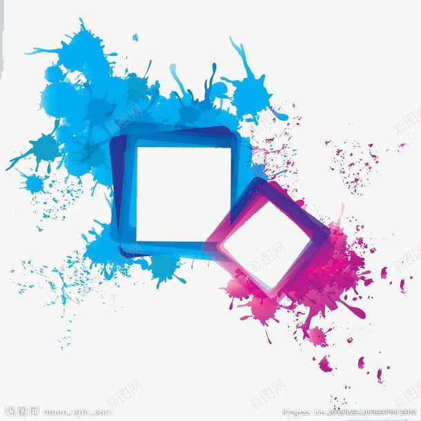 喷溅颜料装饰方格png免抠素材_新图网 https://ixintu.com 创意喷溅式方格 创意海报素材 正方形边框 田字方格 紫色颜料 蓝色颜料 装饰图 边框素材