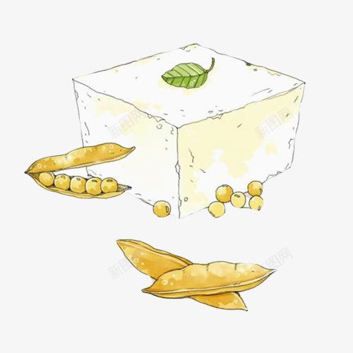 豆腐手绘画片psd免抠素材_新图网 https://ixintu.com 大豆 白色 豆制品 豆腐 黄豆